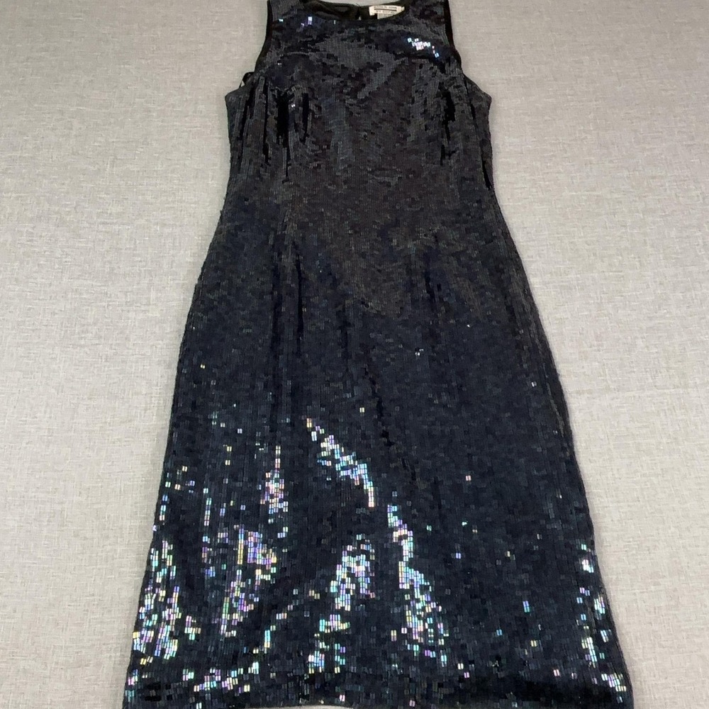 Vintage Mark & John By Gopal Dress Womens 10 Black Sequin Silk Sheath Lined